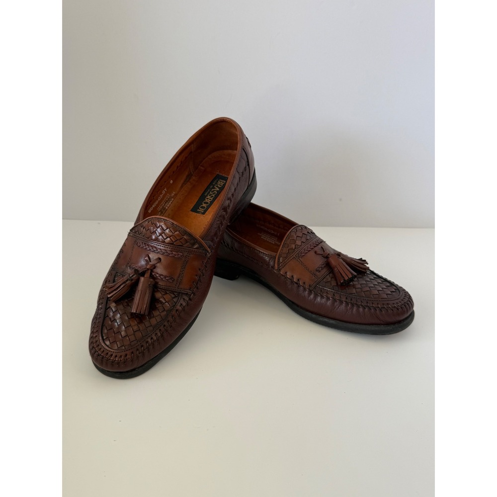 VTG Brass Boot Men Woven Leather Tassel Loafer Brown Made in Spain 95456-03-SY 9